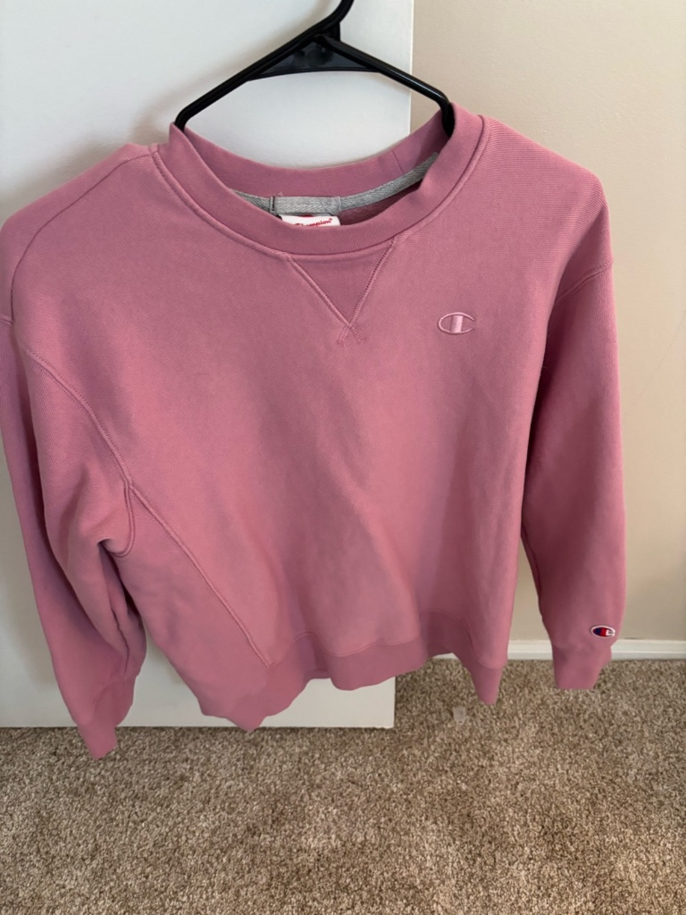 Champion Pink Crewneck Sweatshirt with Grey Trim